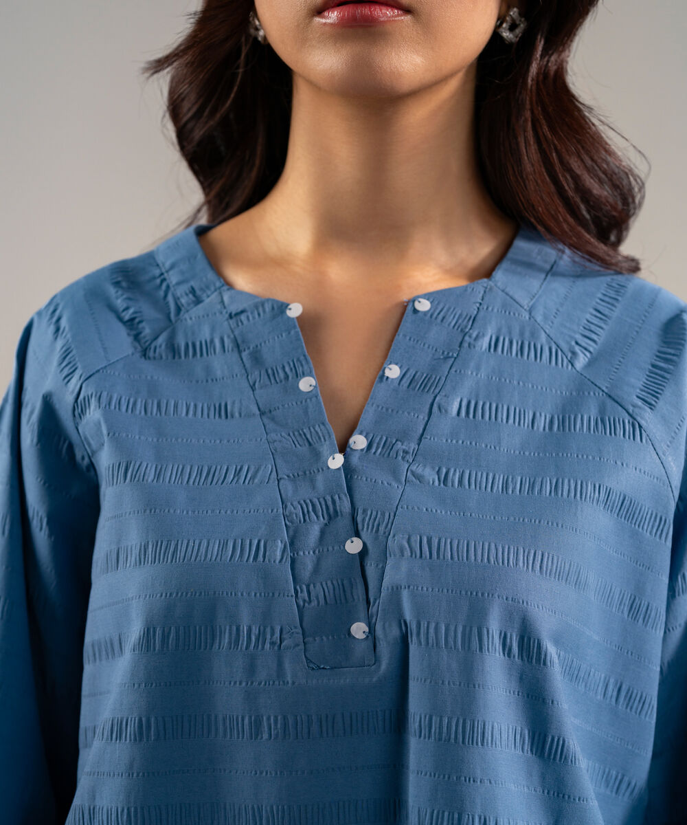 Women's RTW Seersucker Solid Blue 2 Piece Suit