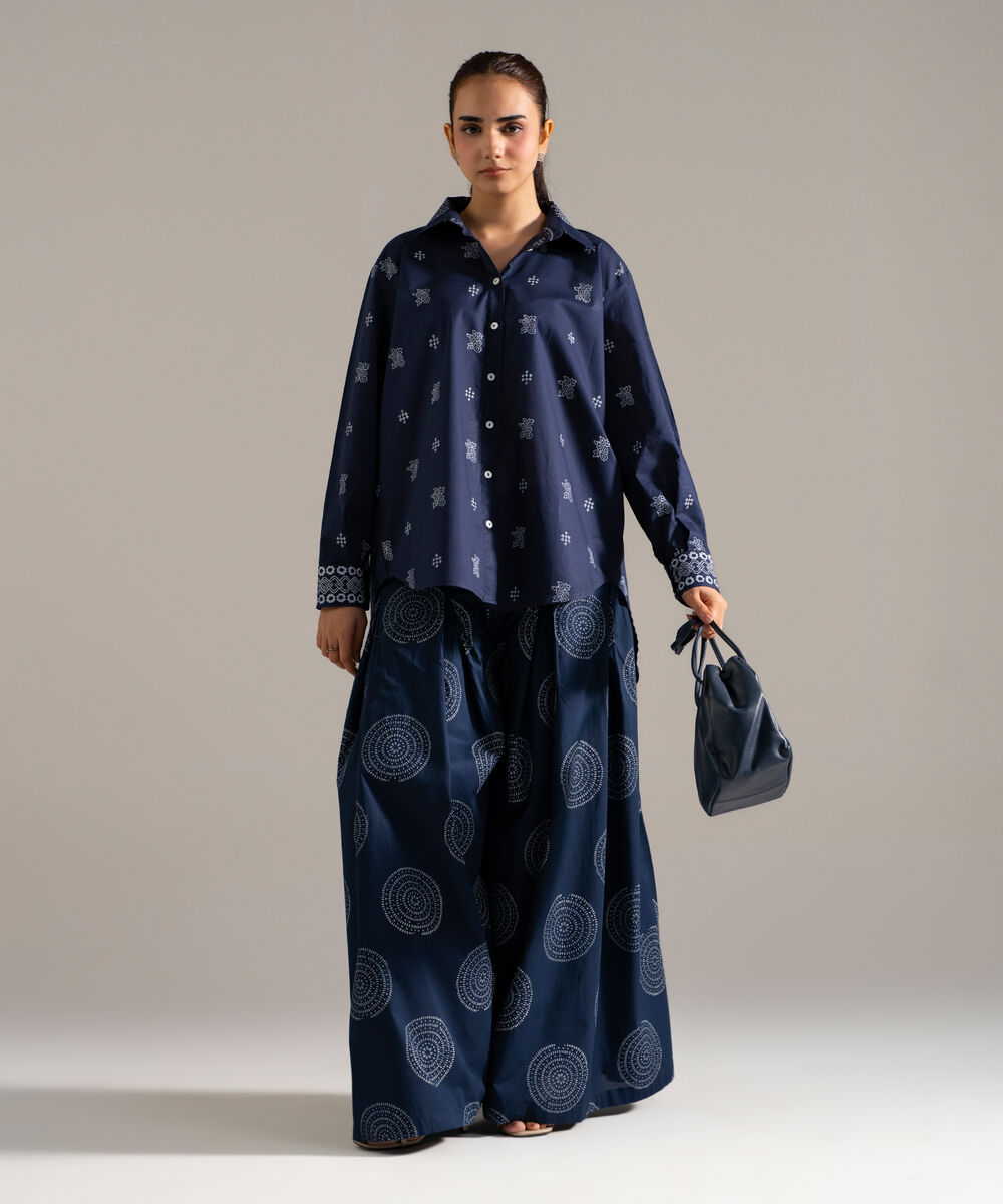 Women's RTW Lawn Printed Blue Straight Shirt