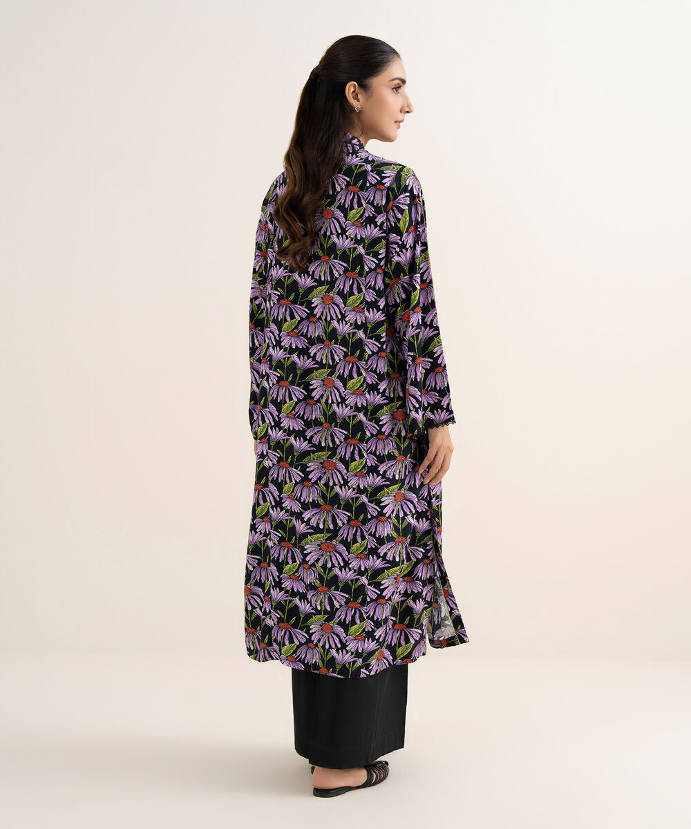 Women's RTW Herringbone Printed Black A-Line Shirt