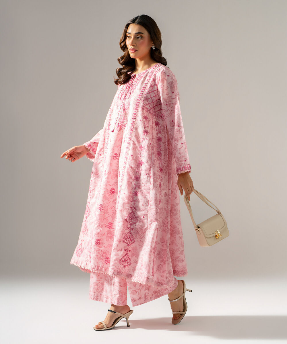 Women's RTW Fancy Khaddar Printed Embroidered Pink 2 Piece Suit