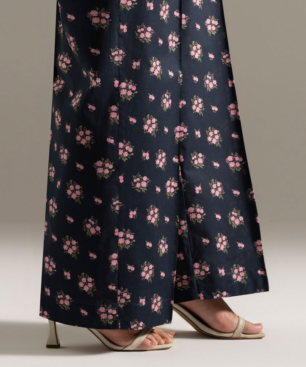 Women's RTW Cambric Printed Blue Flared Pants