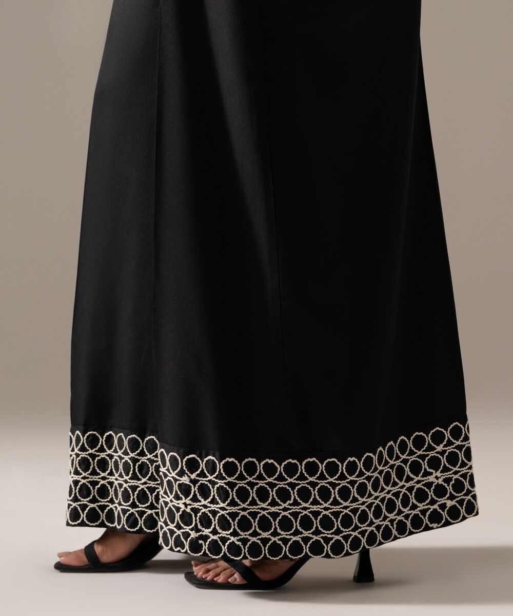 Women's RTW Viscose Marina Embroidered Black Flared Pants