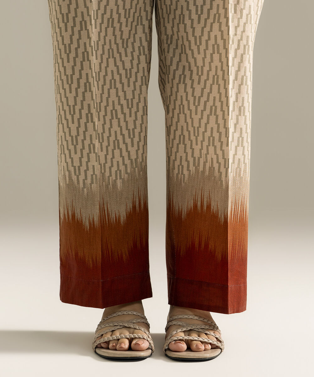 Women's RTW Cambric Printed Beige Straight Pants