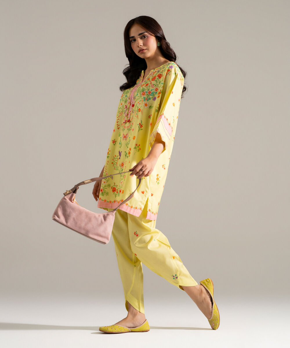 Women's RTW Cotton Viscose Printed Green 2 Piece Suit