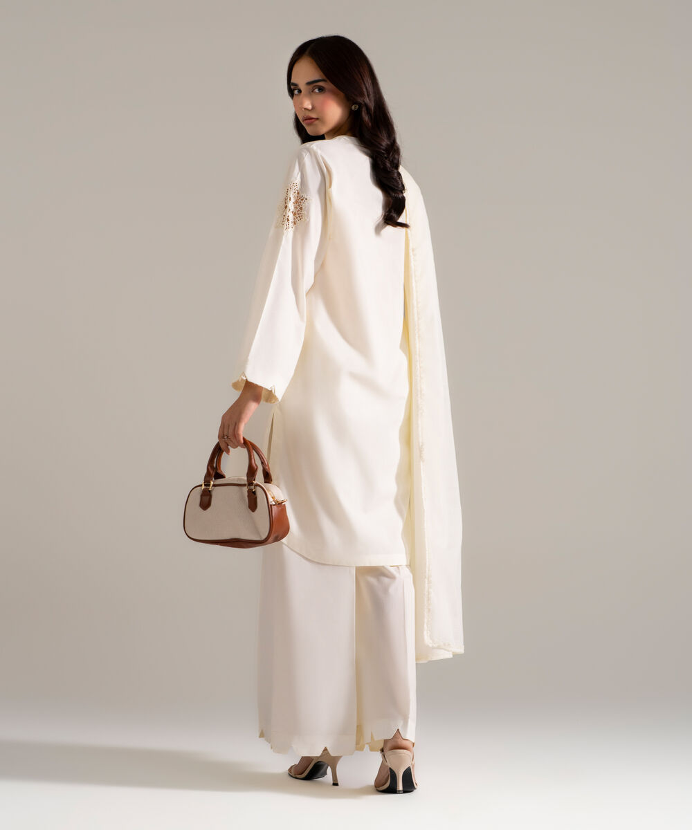 Women's RTW Cambric Printed Off White 3 Piece Suit