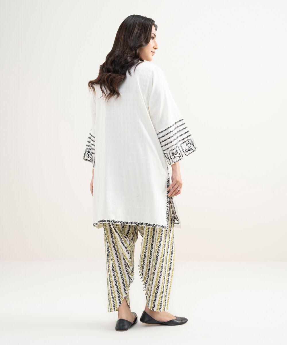 Women's RTW Dobby Embroidered White Boxy Shirt