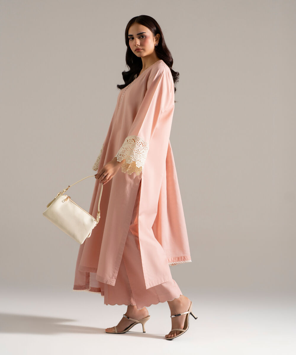 Women's RTW Cambric Printed Pink 3 Piece Suit