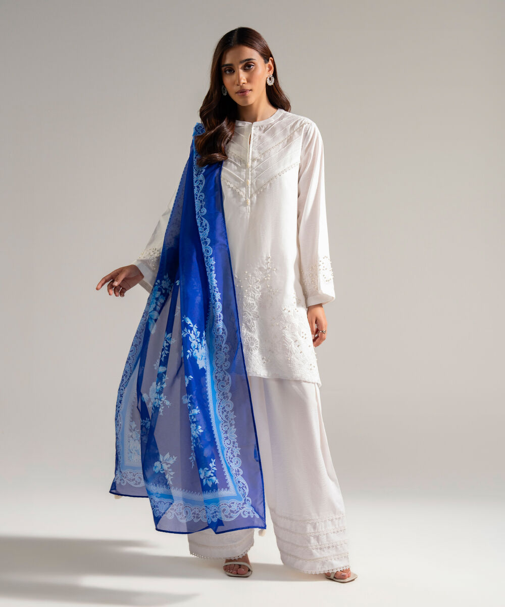 Amber Silk Printed Blue Dupatta