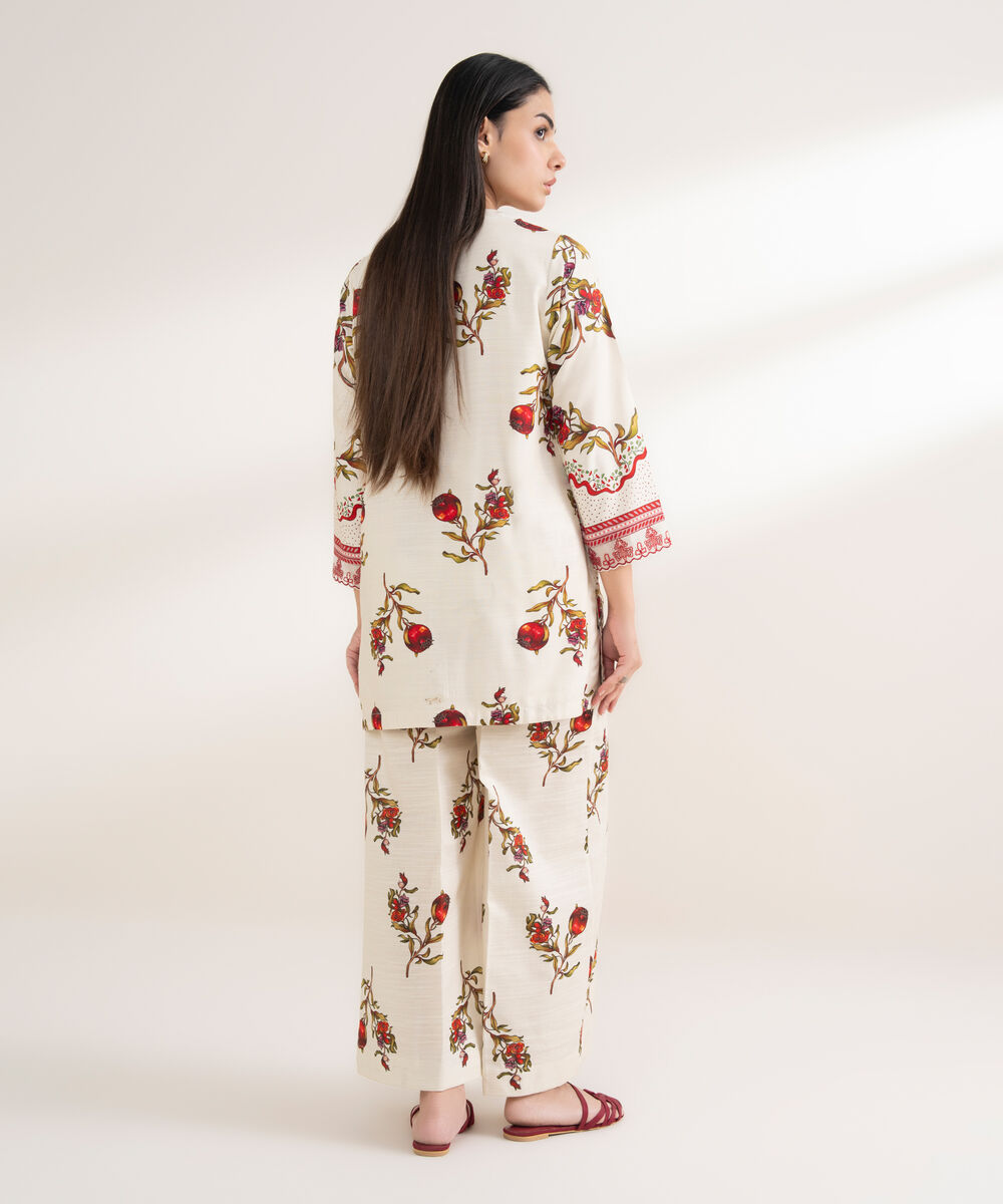 Women's RTW Arabic Khaddar Embroidered Straight Off White Shirt