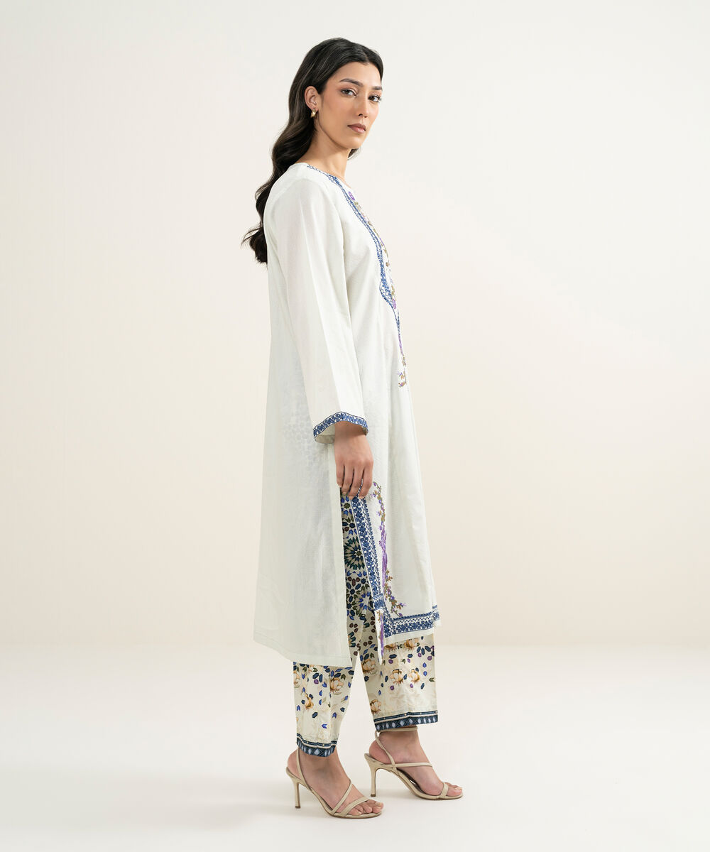 Women's RTW Dobby Embroidered Mint Green A-Line Shirt