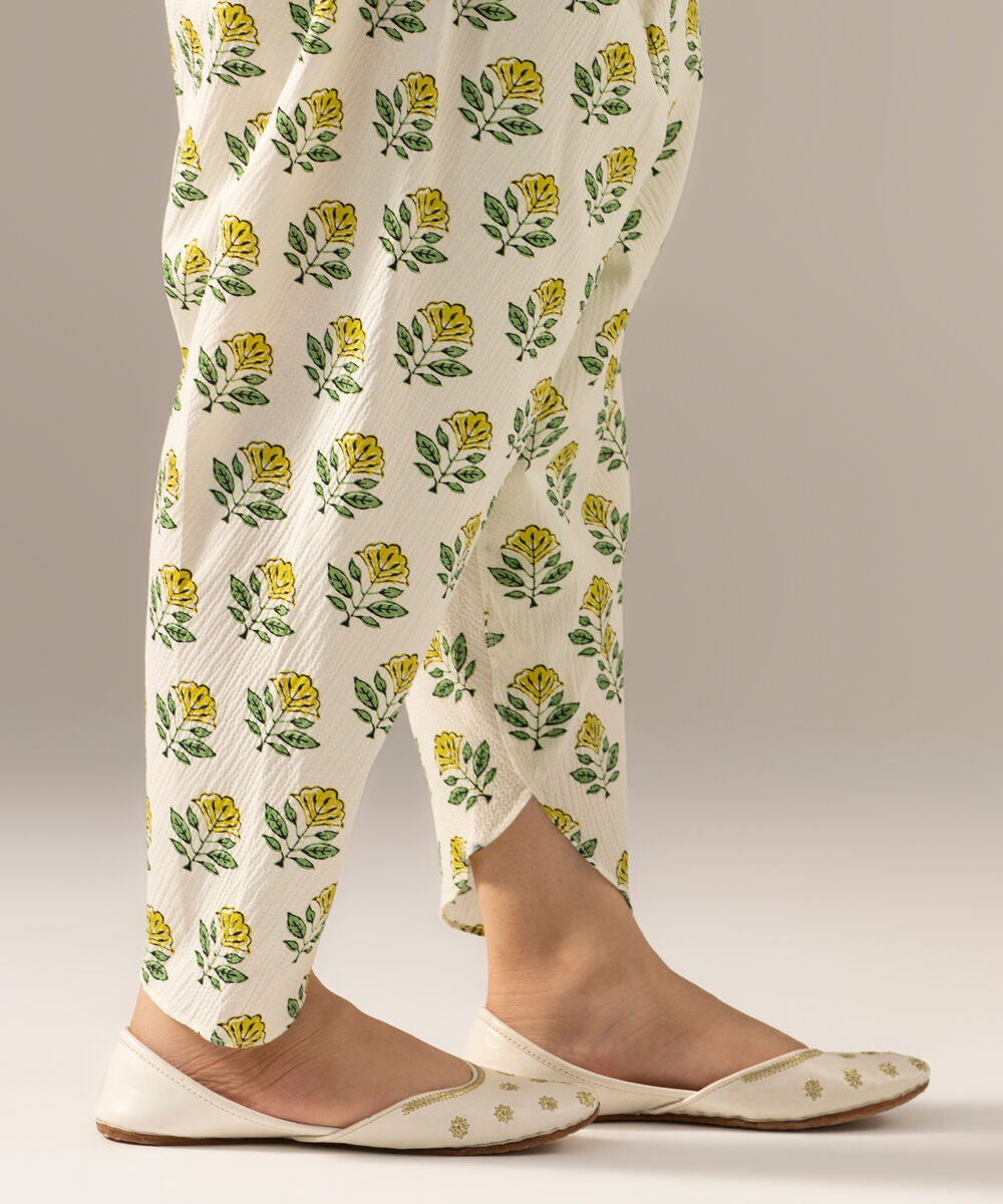 Women's RTW Seersucker Printed Off White Tulip Shalwar