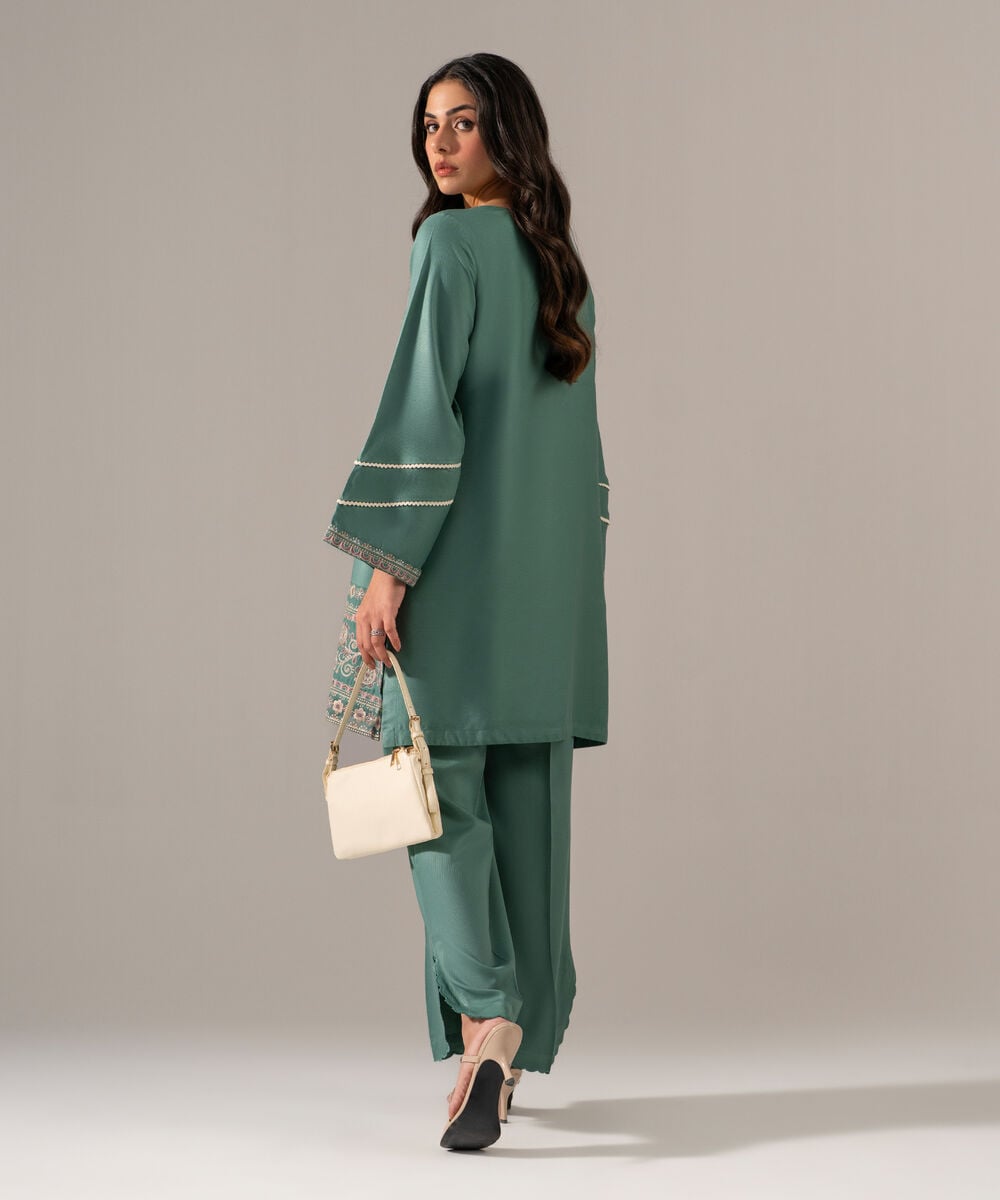 Women's RTW Bedford Solid Embroidered Seafoam Green Straight Shirt
