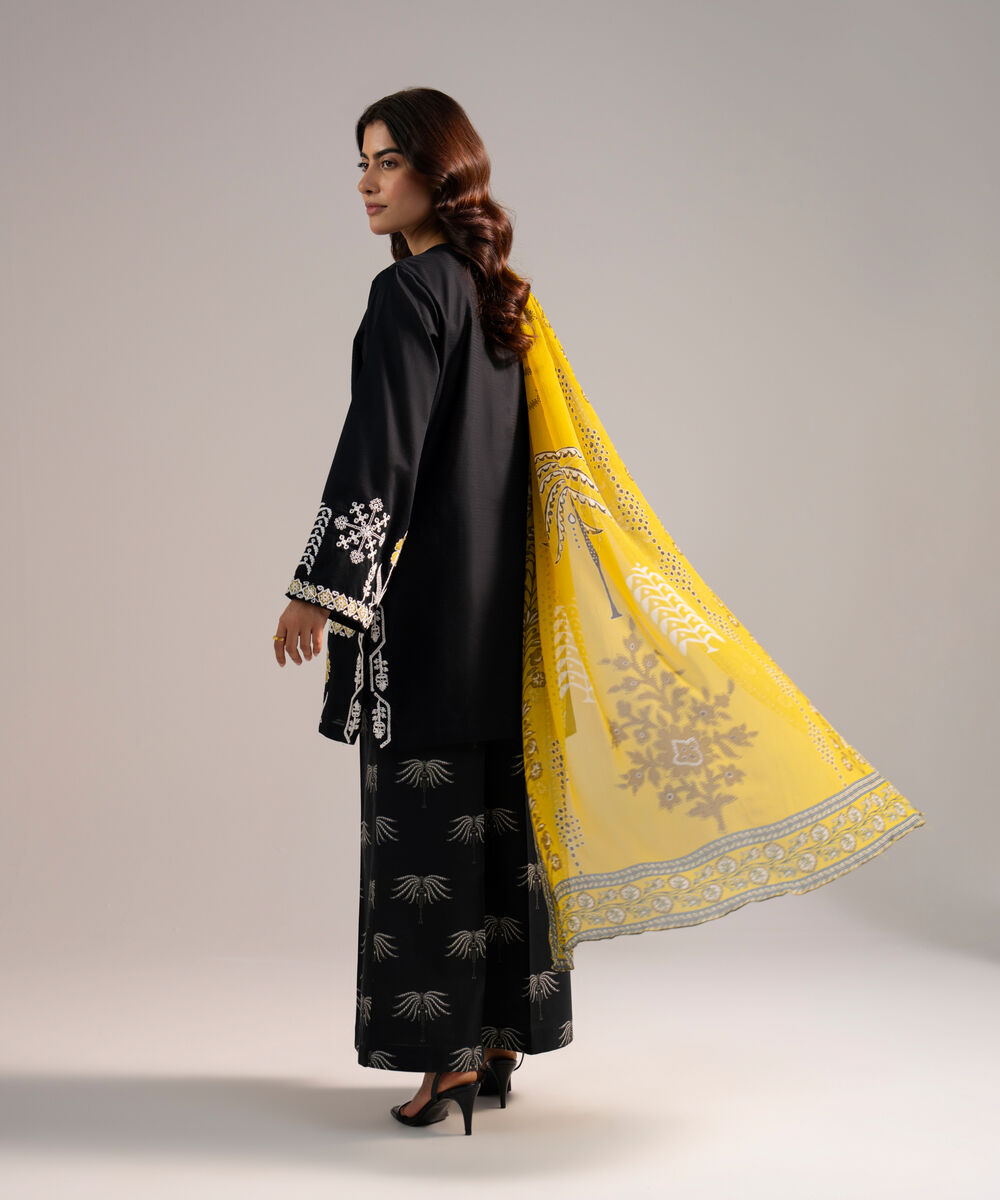 Women's RTW Dobby Embroidered Black 3 Piece Suit