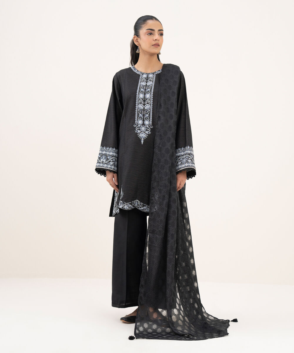 Solid Brochea Jacquard Black Dupatta