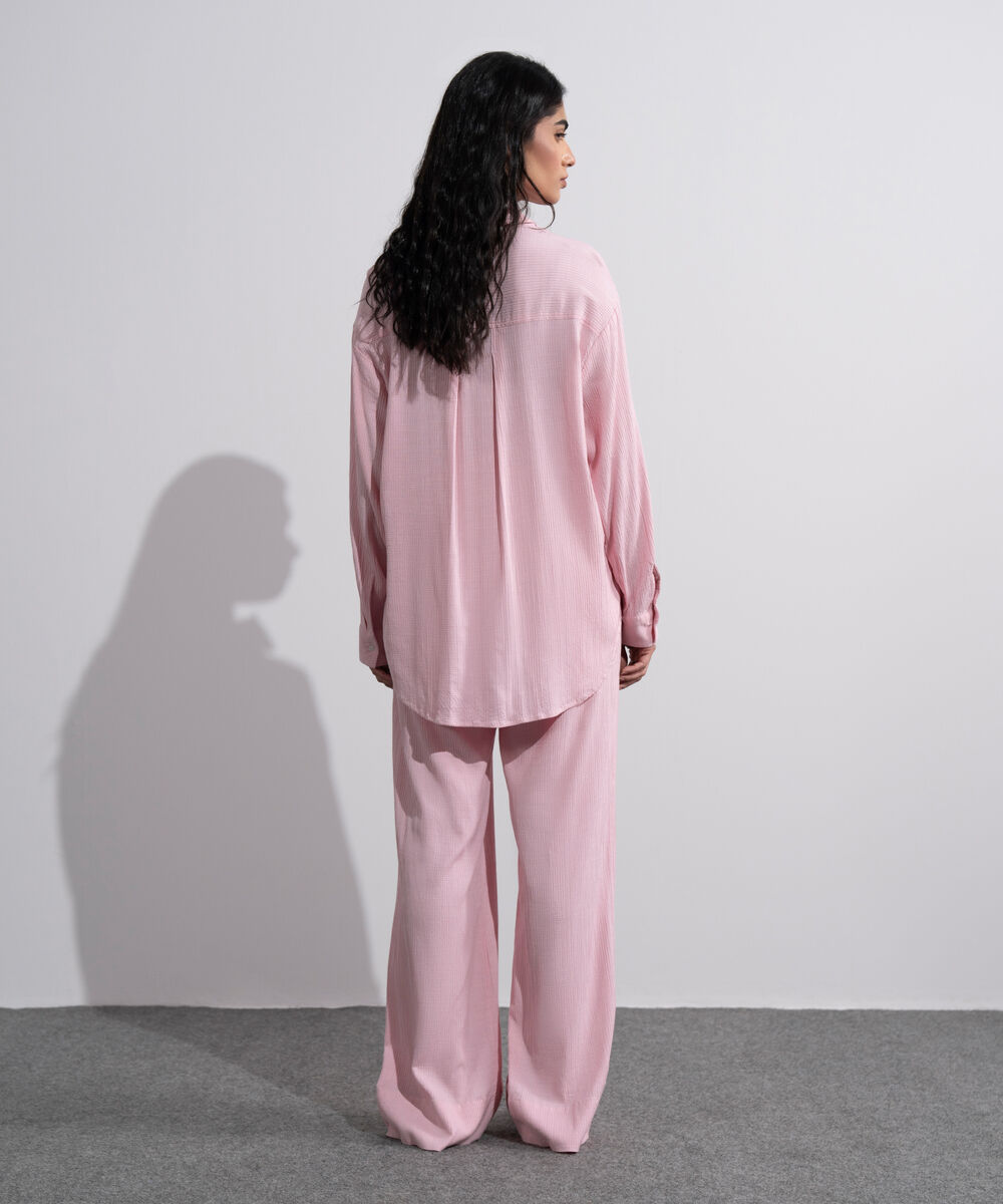 Women's Pink Seersucker Pull-On Trousers