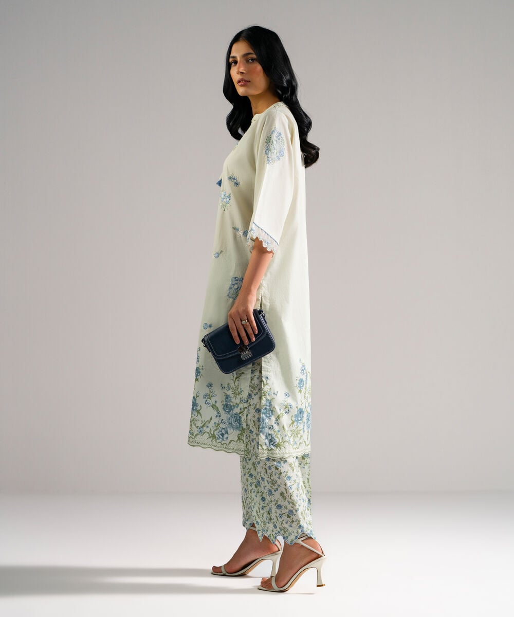 Women's RTW Lawn Embroidered Mint Green Straight Shirt