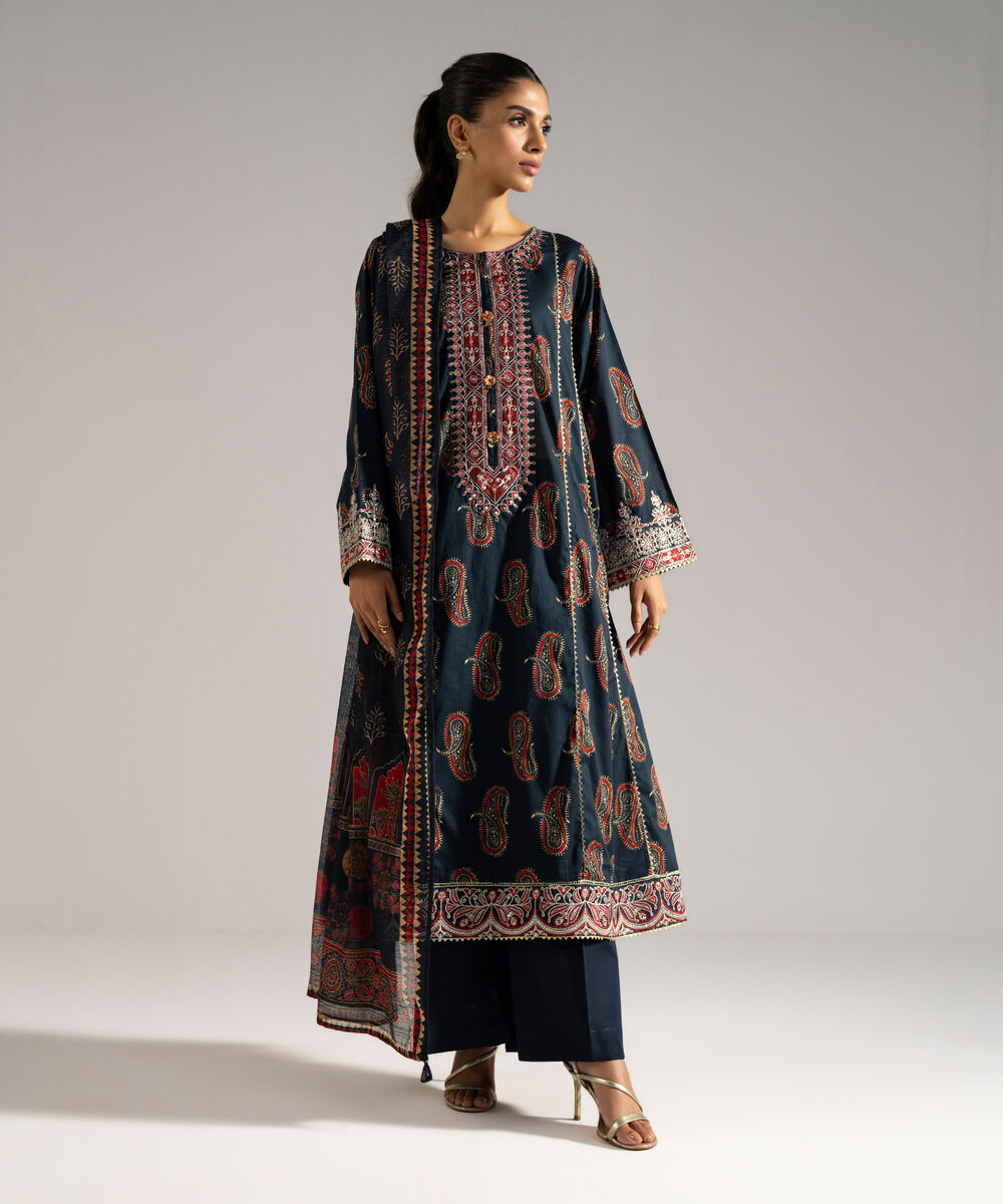 Women's RTW Lawn Embroidered Black 3 Piece Suit