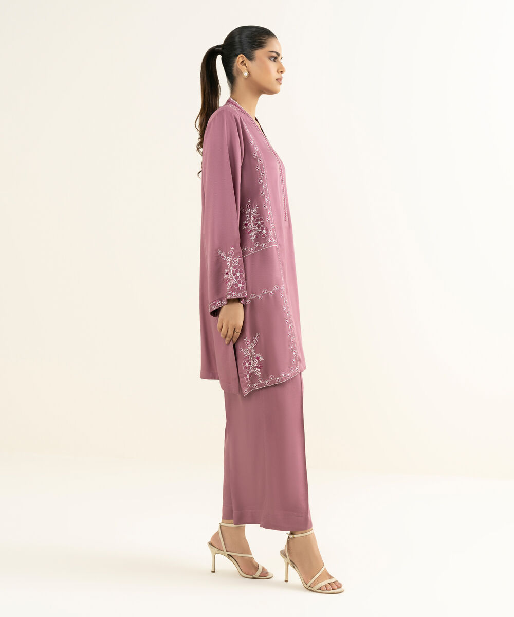 Women's RTW Bedford  Embroidered Pink Straight 2 Piece Suit