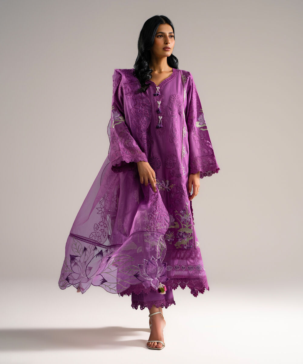 Women's RTW Crosshatch Embroidered Purple 3 Piece Suit