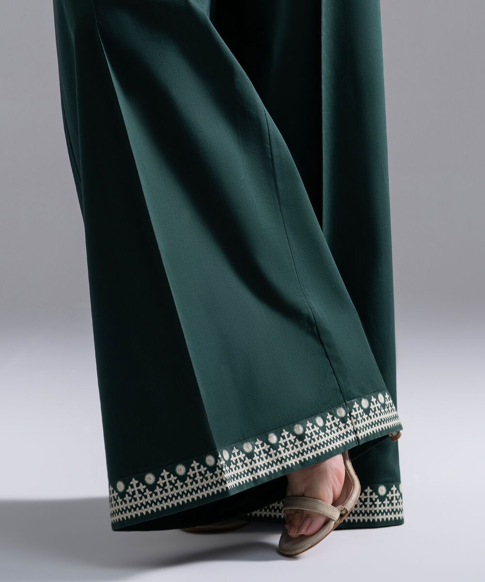 Women's RTW Cambric Solid Dark Green Flared Pants