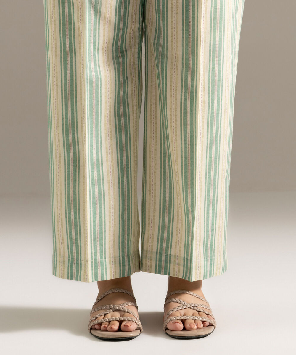 Women's RTW Cambric Printed Off White Straight Pants