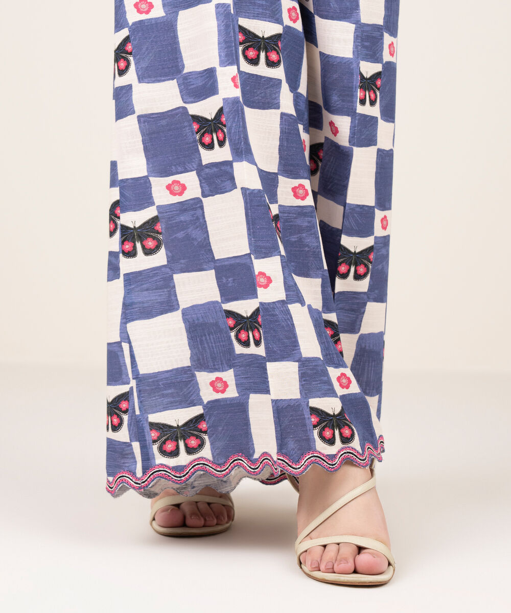 Women's RTW Khaddar Embroidered Blue Flared Pants