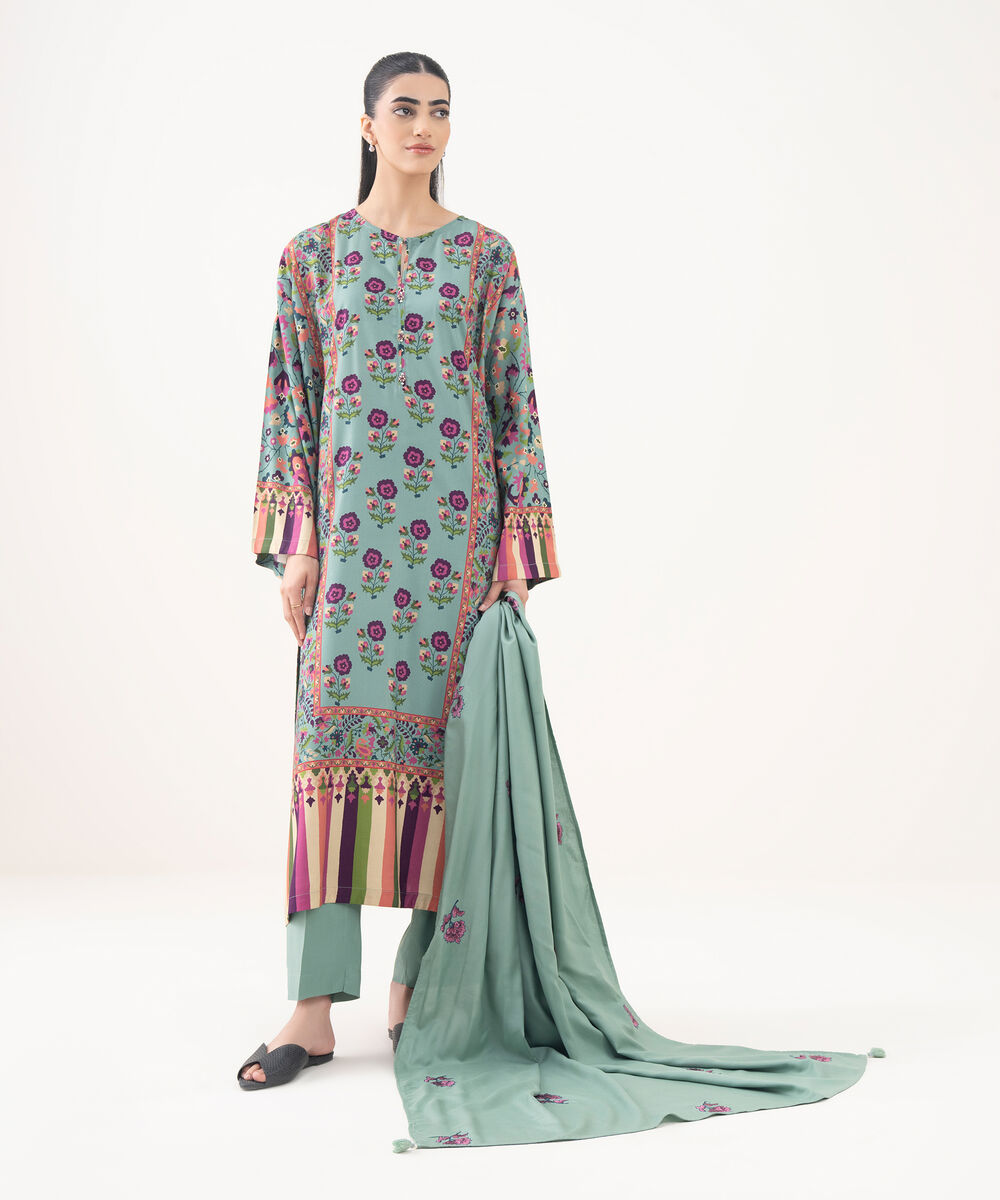 Women's RTW Viscose Linen Green Printed Drop Shoulder Shirt