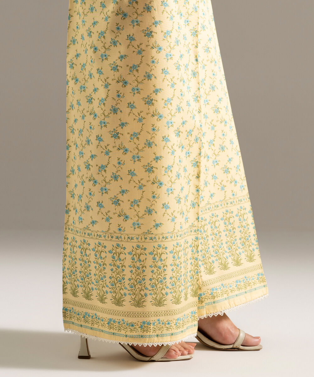 Women's RTW Cambric Printed Yellow Flared Pants