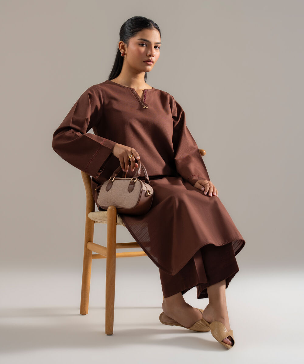 Women's RTW Khaddar Solid Brown Straight Shirt