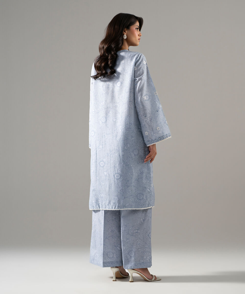 Women's RTW Fancy Khaddar Printed Embroidered Blue 2 Piece Suit