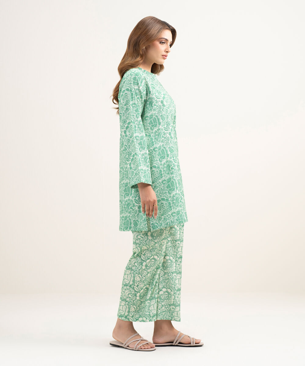 Women's RTW Seersucker Printed Green Culottes