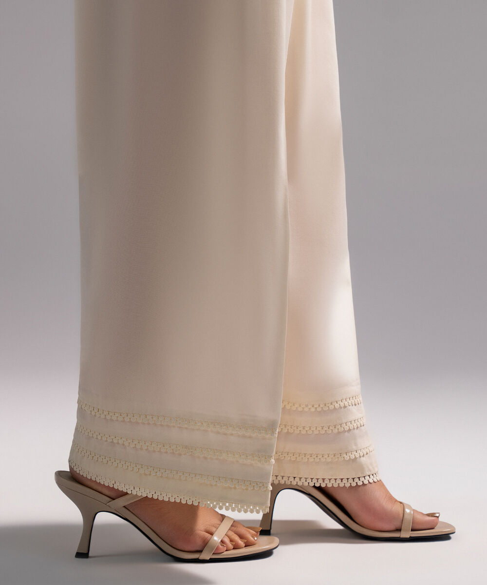 Women's RTW Cambric Solid Off White Farshi Shalwar