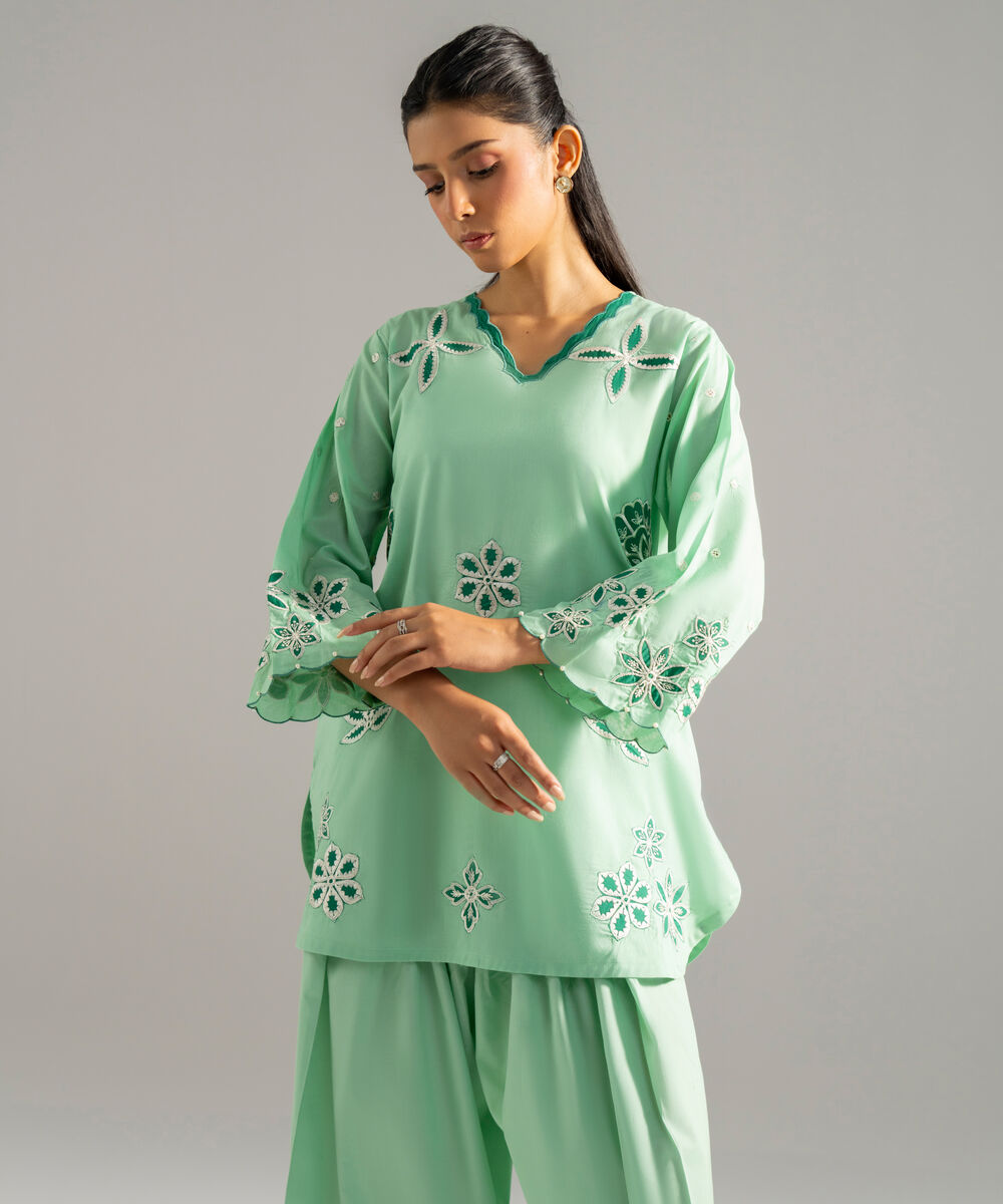 Women's RTW Lawn Solid Embroidered Green 2 Piece Suit