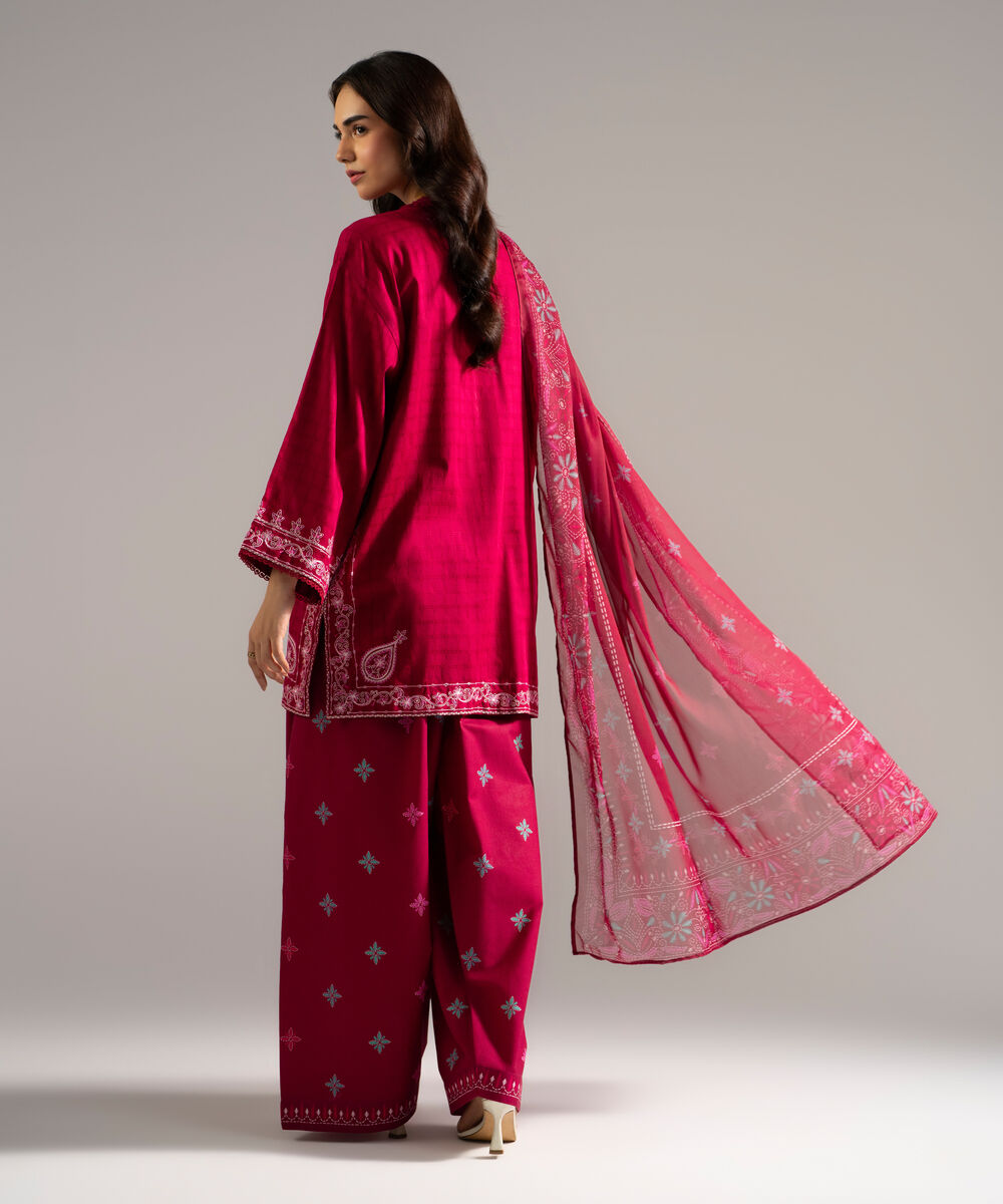 Women's RTW Dobby Embroidered Pink 3 Piece Suit