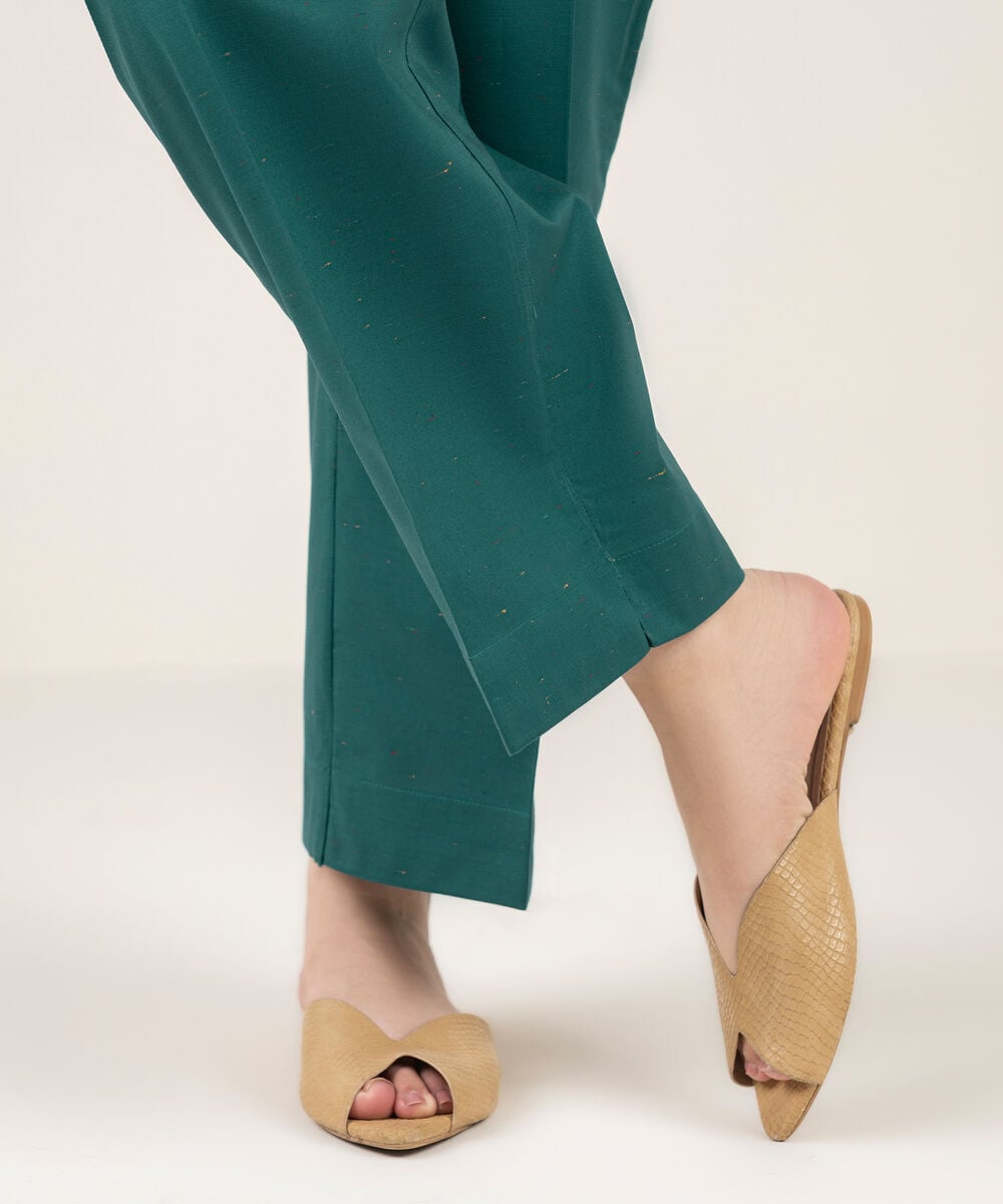 Women's RTW Multi Neps Solid Teal Green Straight Pants