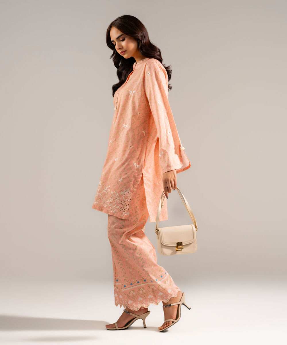 Women's RTW Lawn Embroidered Pink Straight Shirt