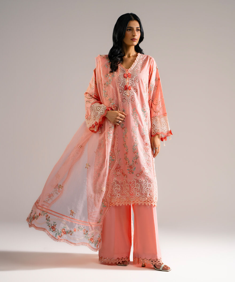 Women's RTW Crosshatch Embroidered Pink 3 Piece Suit