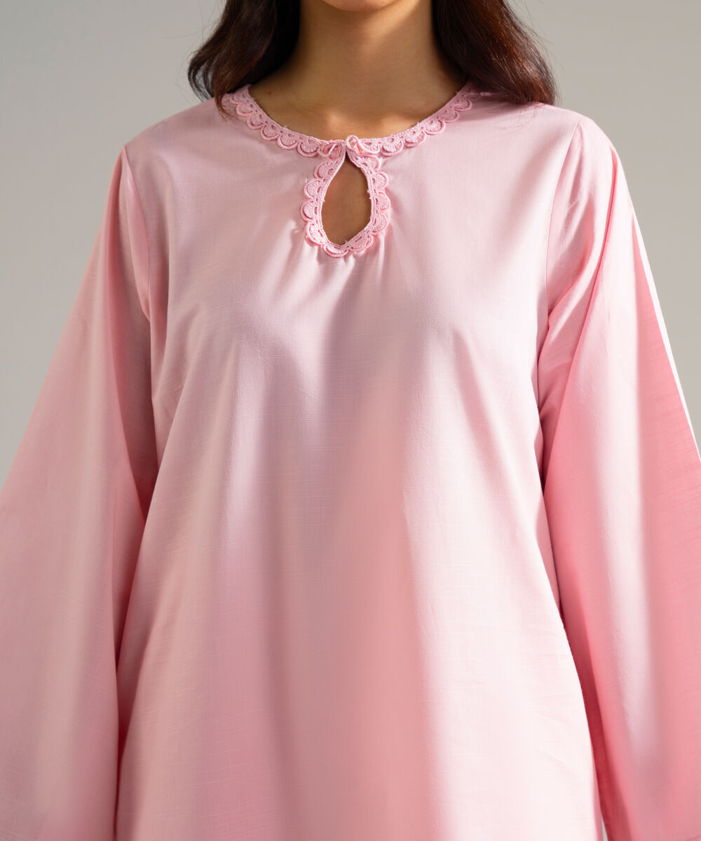 Women's RTW Slub Lawn Solid Pink 3 Piece Suit