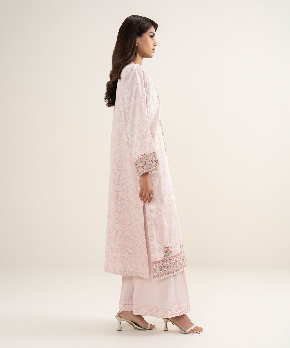 Women's RTW Premium Cotton Satin Embroidered Pink A-Line Shirt