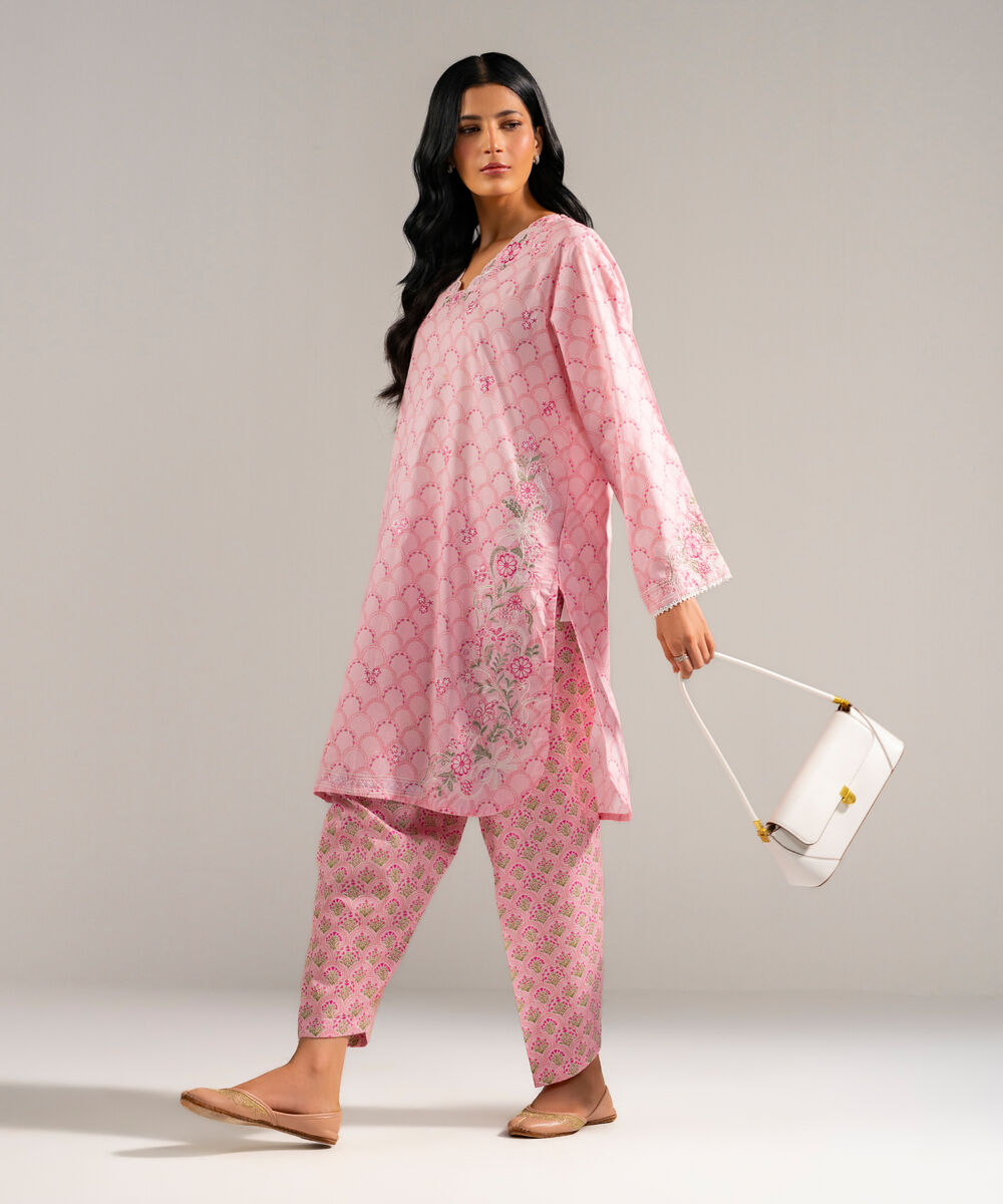Women's RTW Lawn Embroidered Pink Straight Shirt
