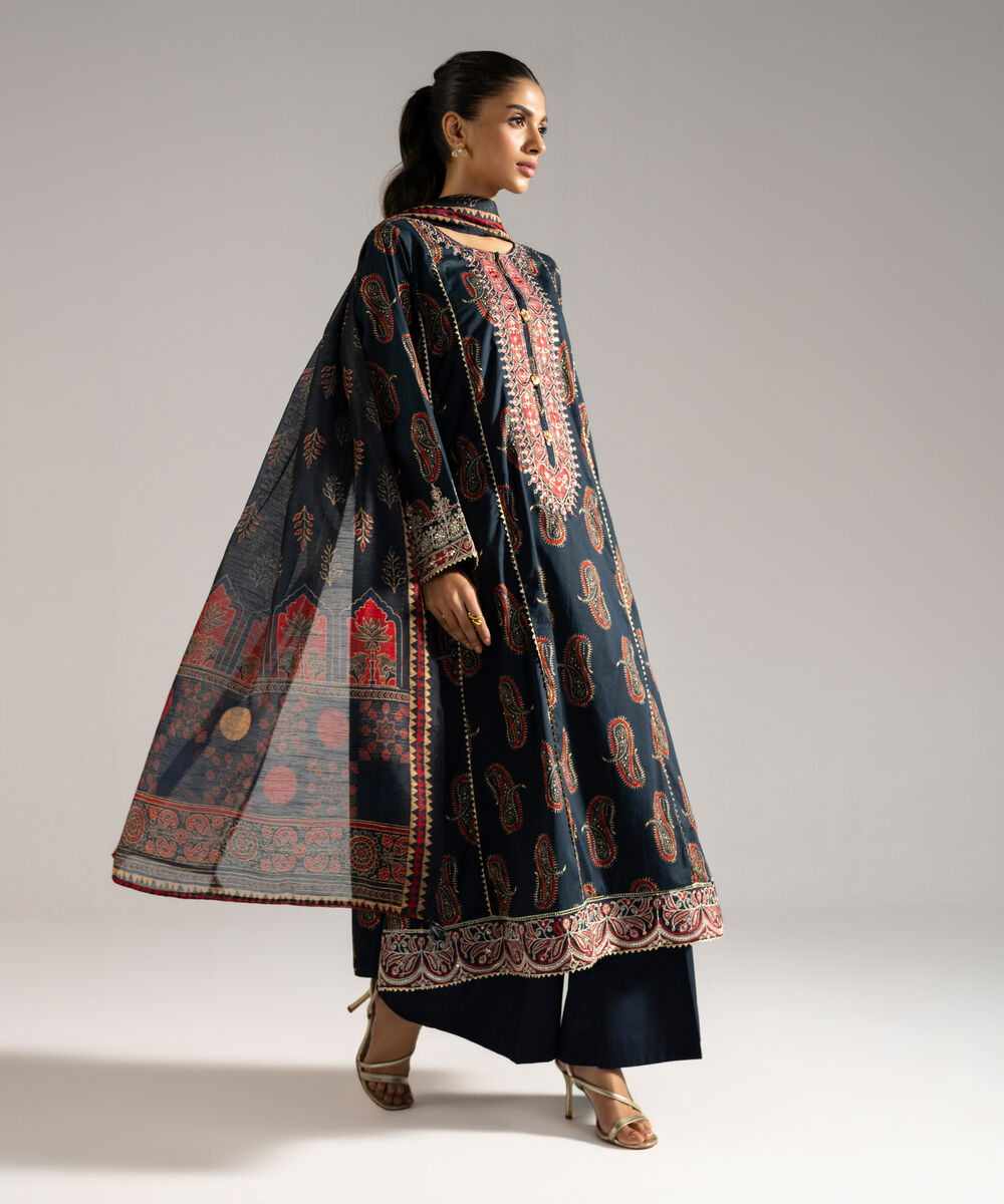 Women's RTW Lawn Embroidered Black 3 Piece Suit