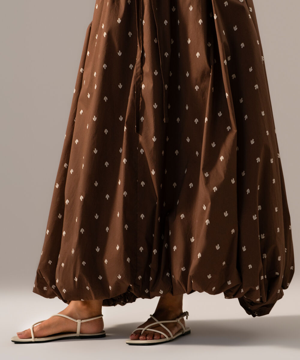 Women's RTW Poplin Printed Brown Skirt