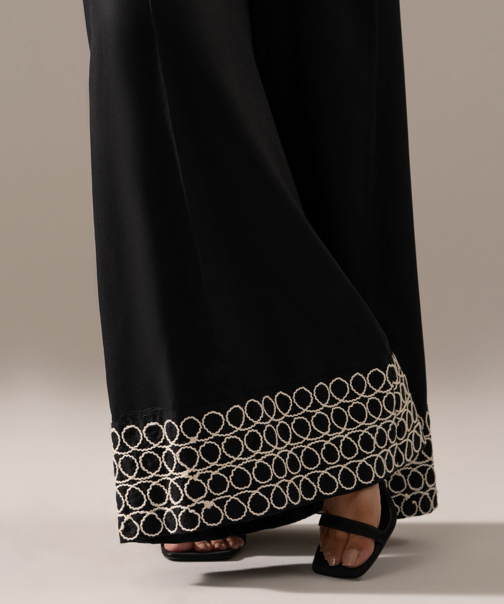 Women's RTW Viscose Marina Embroidered Black Flared Pants