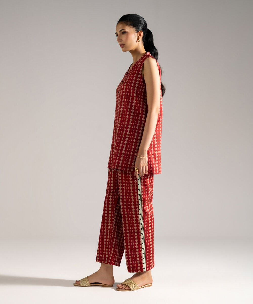 Women's RTW Lawn Printed Maroon Straight Shirt