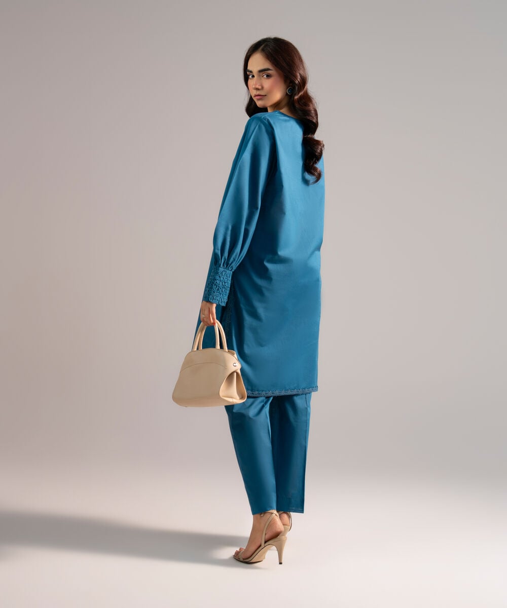 Women's RTW Cross Hatch Solid Teal Straight Shirt