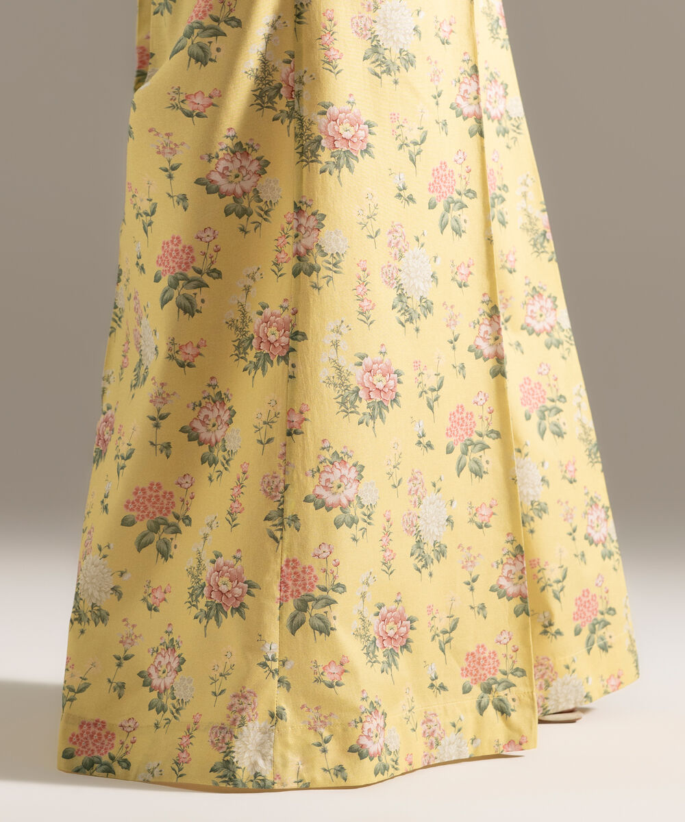 Women's RTW Cambric Printed Lime Yellow Flared Pants