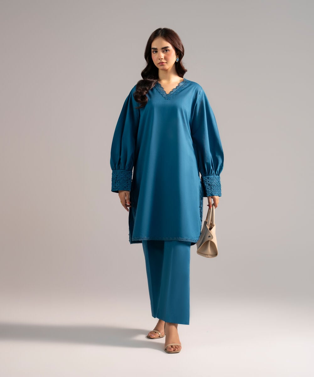 Women's RTW Cross Hatch Solid Teal Straight Shirt