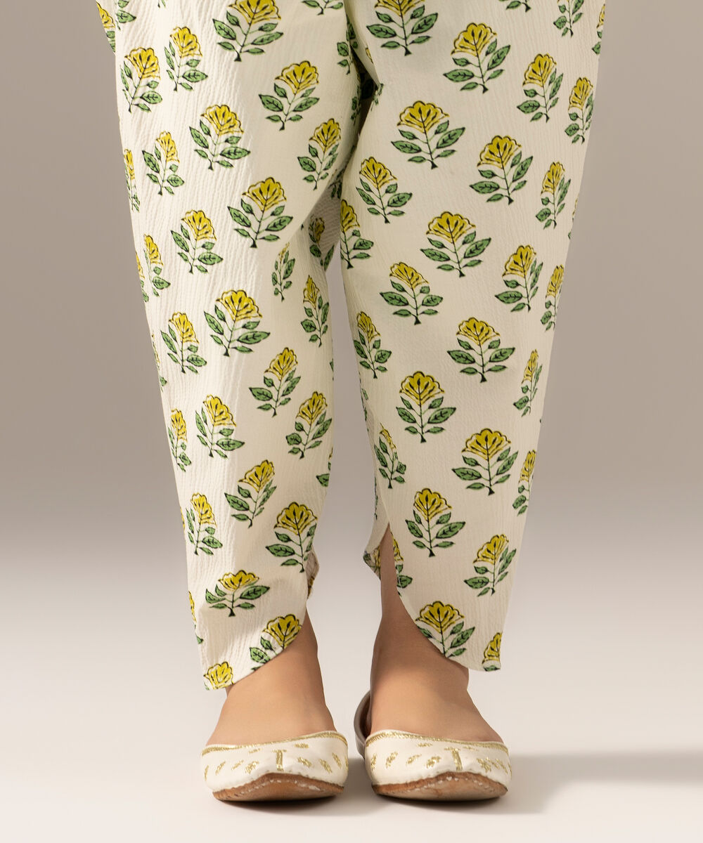 Women's RTW Seersucker Printed Off White Tulip Shalwar
