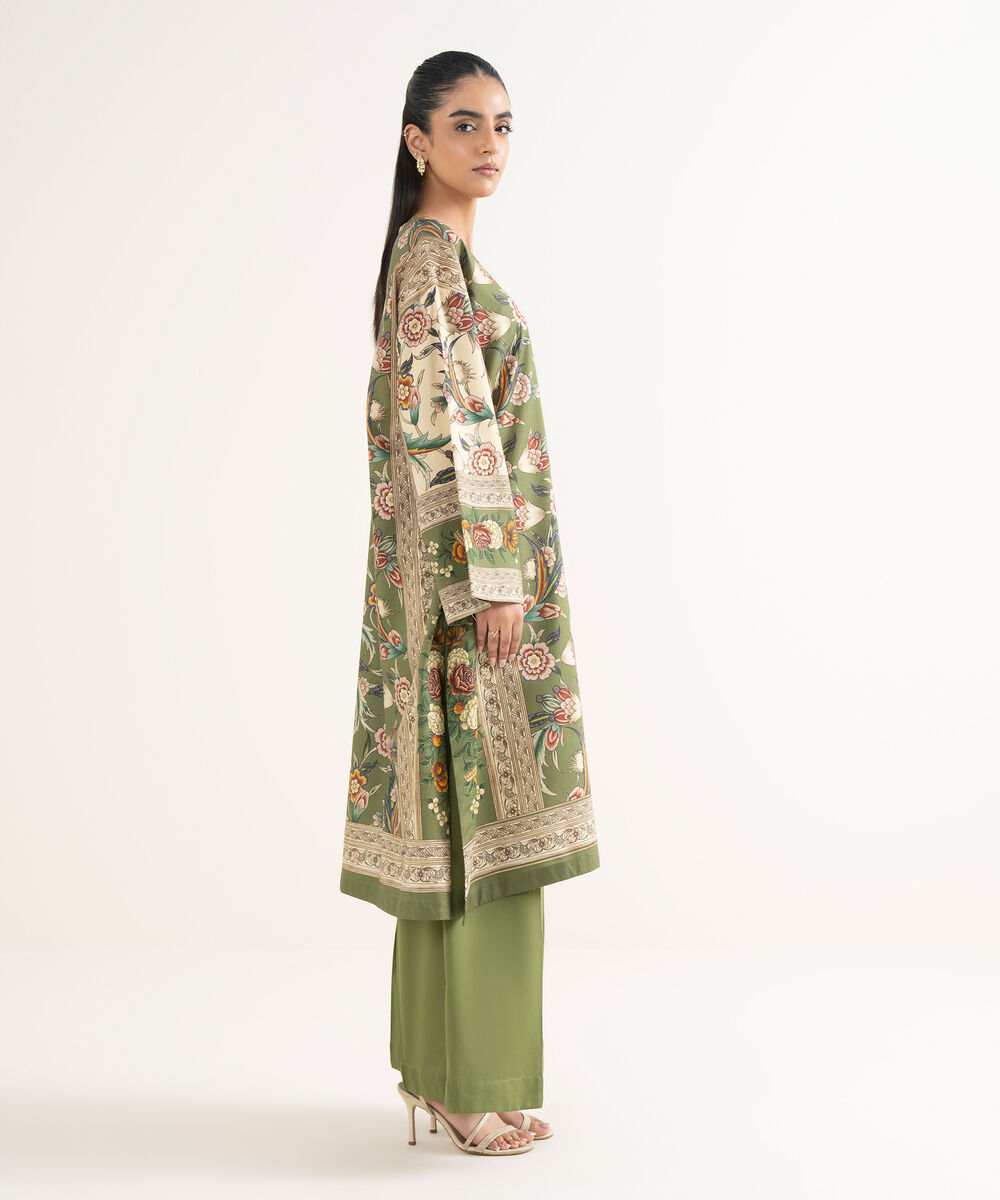 Women's RTW Cotton Viscose Printed Straight Green Shirt