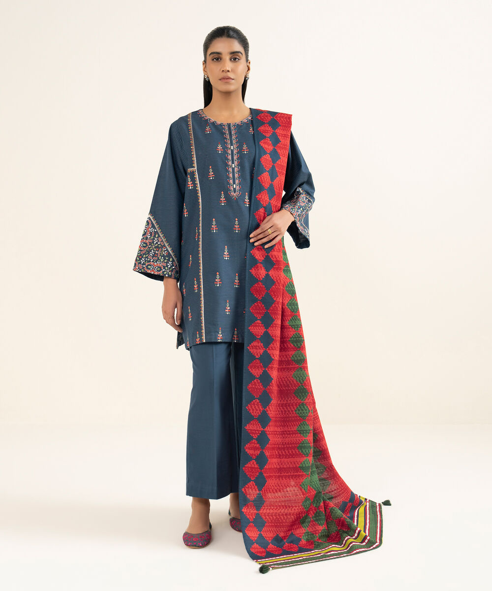 Printed Khaddar Green Dupatta